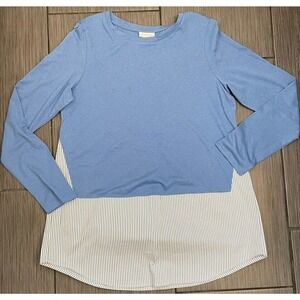 J. Jill Women's Cotton Modal Blue Long Sleeve T-Shirt Basic Tunic Top Size Small